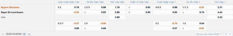 kèo Bayern Munich vs Leverkusen